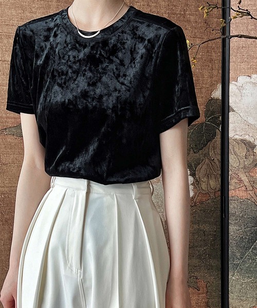 OSYAREVO(オシャレボ)の「ベロア Tシャツ(Tシャツ/カットソー・レディース・ホワイト/ブラック・LARGE/MEDIUM)」の7枚目の写真