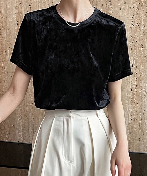 OSYAREVO(オシャレボ)の「ベロア Tシャツ(Tシャツ/カットソー・レディース・ホワイト/ブラック・LARGE/MEDIUM)」の6枚目の写真