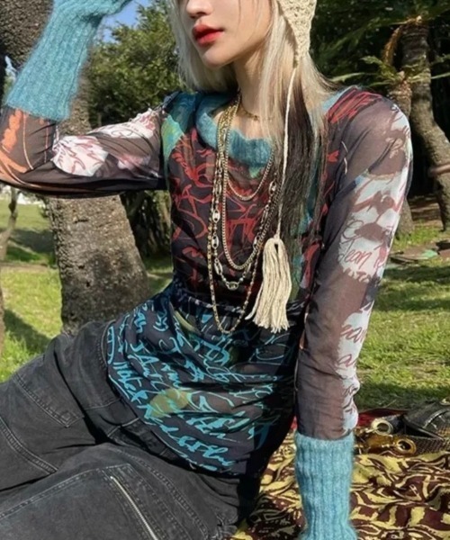 LADY LIKE(レディライク)の「リブ切替えカラフルシアートップス(Tシャツ/カットソー・レディース・ブルー・M)」の4枚目の写真