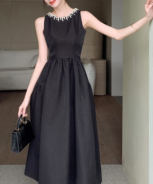 セール】パール付きウエストマークドレスワンピース（ドレス