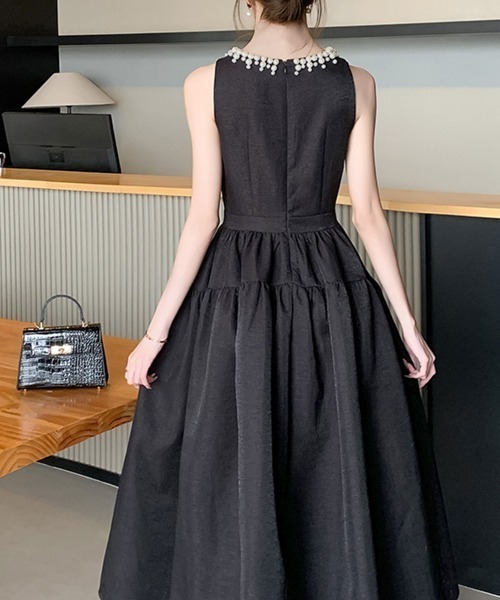 セール】パール付きウエストマークドレスワンピース（ドレス