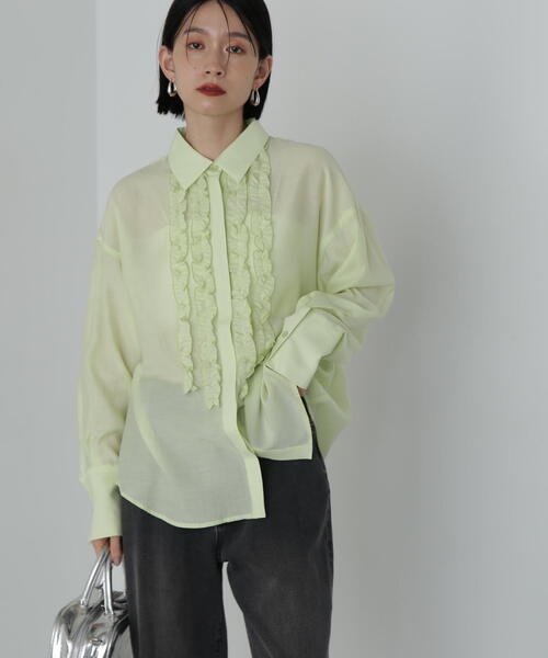 N.（N. Natural Beauty Basic）（エヌエヌナチュラルビューティーベーシック）の「◆フリルフロントシアーシャツ（シャツ/ブラウス・レディース・イエロー/オフホワイト・MEDIUM）」の18枚目の写真