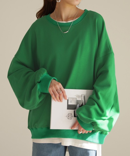 HUG.U（ハグユー）の「ぽわん袖スウェット（スウェット・レディース・グリーン/レッド/ブラウン/テラコッタ/オートミール/ダークグレー/チェリーレッド/グレー/クリーム/ブラック・FREE）」の8枚目の写真