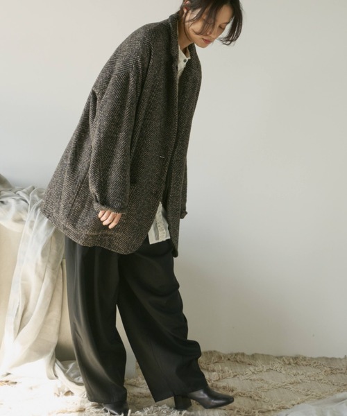 Libra Cue（リブラ キュー）の「ヘリンボーンショートコート（チェスターコート・レディース・ブラック/ブラウン・FREE）」の17枚目の写真