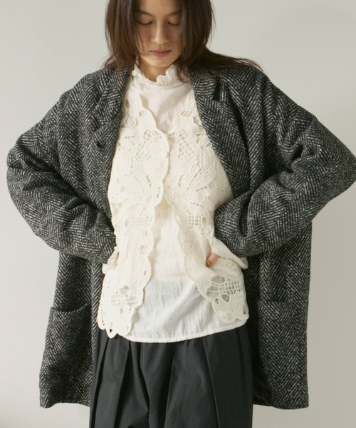 セール】ヘリンボーンショートコート（チェスターコート