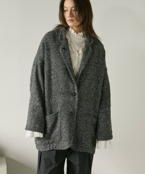 Libra Cue（リブラ キュー）の「ヘリンボーンショートコート（チェスターコート・レディース・ブラック/ブラウン・FREE）」の16枚目の写真