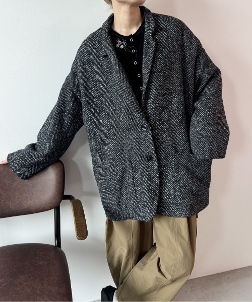 ノーブル⭐︎ビックヘリンボーンショートコート セール】ヘリンボーンショートコート（チェスターコート）｜Libra Cue