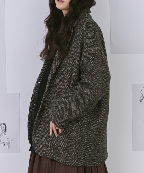 セール】ヘリンボーンショートコート（チェスターコート）｜Libra Cue