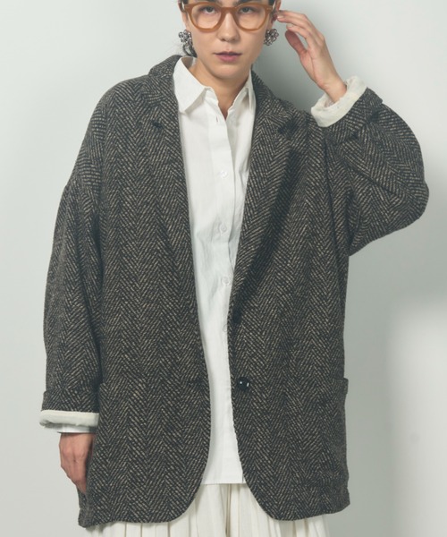 Libra Cue（リブラ キュー）の「ヘリンボーンショートコート（チェスターコート・レディース・ブラック/ブラウン・FREE）」の11枚目の写真