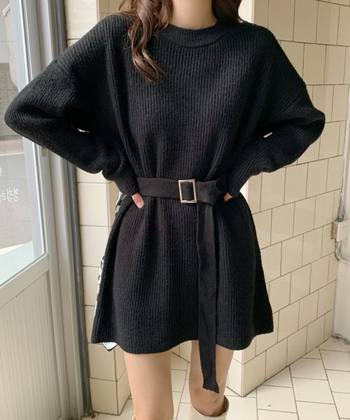 SHEPP(シープ)の「【ベルト付き】チュニック丈 ニットワンピース(ワンピース・レディース・ホワイト/グレー/ベージュ/ブラック・F)」の7枚目の写真