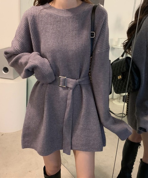 SHEPP(シープ)の「【ベルト付き】チュニック丈 ニットワンピース(ワンピース・レディース・ホワイト/グレー/ベージュ/ブラック・F)」の10枚目の写真