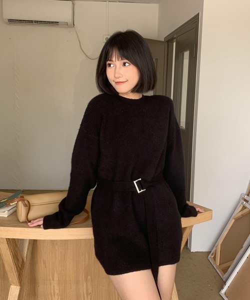 SHEPP(シープ)の「【ベルト付き】チュニック丈 ニットワンピース(ワンピース・レディース・ホワイト/グレー/ベージュ/ブラック・F)」の18枚目の写真