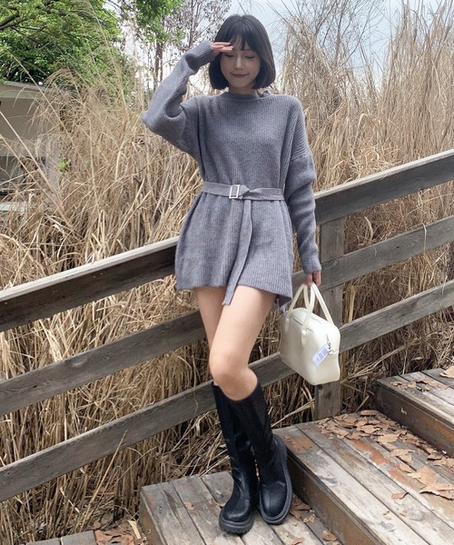 SHEPP(シープ)の「【ベルト付き】チュニック丈 ニットワンピース(ワンピース・レディース・ホワイト/グレー/ベージュ/ブラック・F)」の22枚目の写真