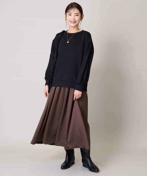 a.v.v(アーヴェヴェ)の「【洗濯機で洗える】落ち感サテンギャザースカート(スカート・レディース・ネイビー/ブラウン/チャコールグレー・34/36/40/38/42)」の14枚目の写真