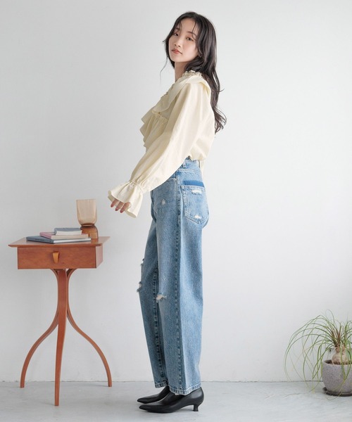 LOWRYS FARM（ローリーズファーム）の「フリルクロスギャザーブラウスＬＳ 116620（シャツ/ブラウス・レディース・レッド/ブラック/アイボリー・FREE）」の5枚目の写真