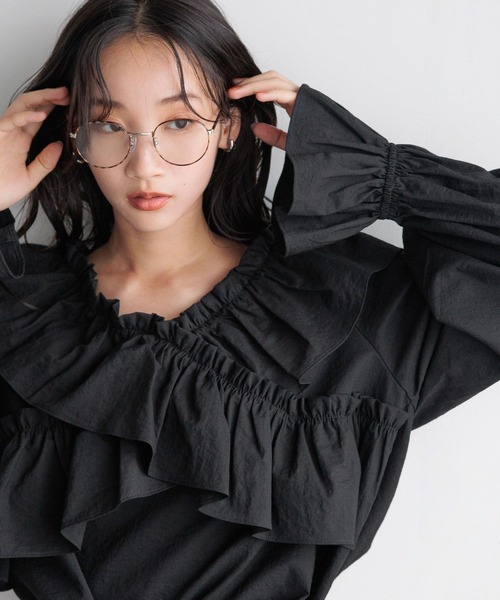 セール】フリルクロスギャザーブラウスLS 116620（シャツ/ブラウス