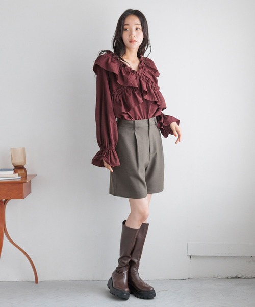 LOWRYS FARM（ローリーズファーム）の「フリルクロスギャザーブラウスＬＳ 116620（シャツ/ブラウス・レディース・レッド/ブラック/アイボリー・FREE）」の16枚目の写真