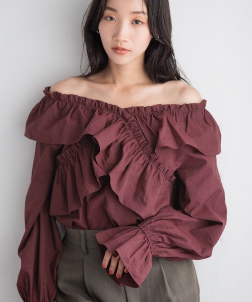 セール】フリルクロスギャザーブラウスLS 116620（シャツ/ブラウス