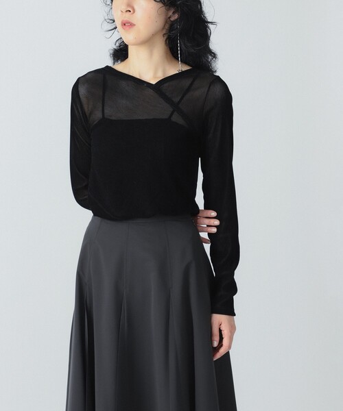 Ray BEAMS（レイビームス）の「RBS / フロッキー ストライプ Vネック トップス（Tシャツ/カットソー・レディース・ブラック/グリーン・ONE SIZE）」の6枚目の写真