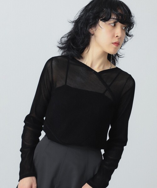 Ray BEAMS（レイビームス）の「RBS / フロッキー ストライプ Vネック トップス（Tシャツ/カットソー・レディース・ブラック/グリーン・ONE SIZE）」の7枚目の写真