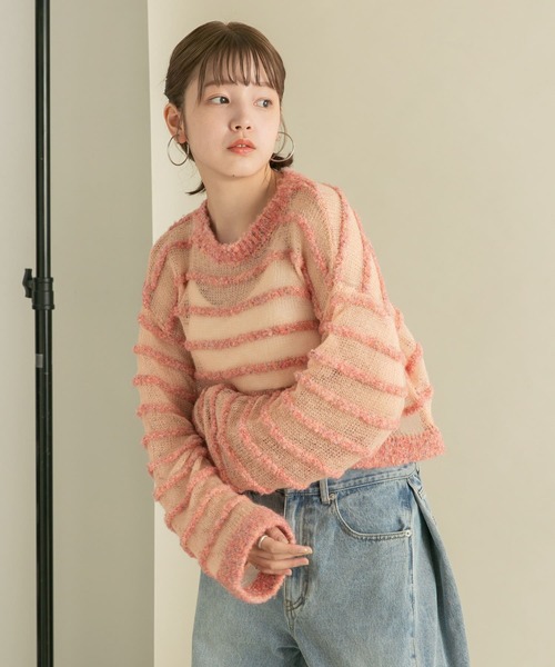 KBF（ケイビーエフ）の「シアーボーダーニット（ニット/セーター・レディース・ピンク系その他/パープル系その他/ブルー系その他・ONE）」の5枚目の写真