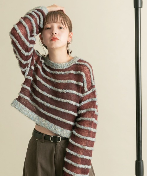 KBF（ケイビーエフ）の「シアーボーダーニット（ニット/セーター・レディース・ピンク系その他/パープル系その他/ブルー系その他・ONE）」の18枚目の写真