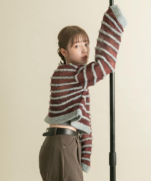 KBF（ケイビーエフ）の「シアーボーダーニット（ニット/セーター・レディース・ピンク系その他/パープル系その他/ブルー系その他・ONE）」の21枚目の写真