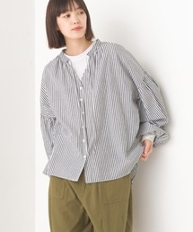 製品洗いブロード袖口リブギャザーシャツ