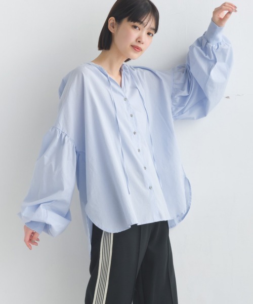 OMNES(オムネス)の「製品洗いブロード袖口リブギャザーシャツ(シャツ/ブラウス・レディース・ホワイト/ブラック系その他/ブラック系その他2/ライトグレー/グレー系その他/ベージュ系その他/ベージュ系その他2/ブルー系その他/ベージュ系その他3/ライトブルー・FREE)」の9枚目の写真