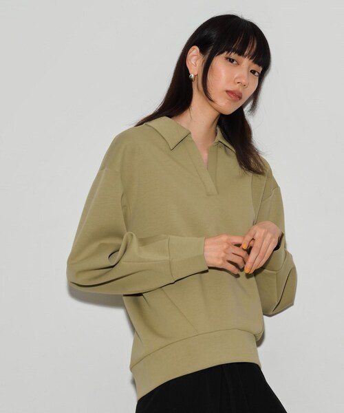 GALLEST(ギャレスト)の「ボンディングスキッパーポロTOPS(Tシャツ/カットソー・レディース・オリーブ/ブラック/アイボリー・38)」の1枚目の写真