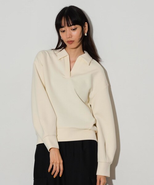 GALLEST(ギャレスト)の「ボンディングスキッパーポロTOPS(Tシャツ/カットソー・レディース・オリーブ/ブラック/アイボリー・38)」の2枚目の写真