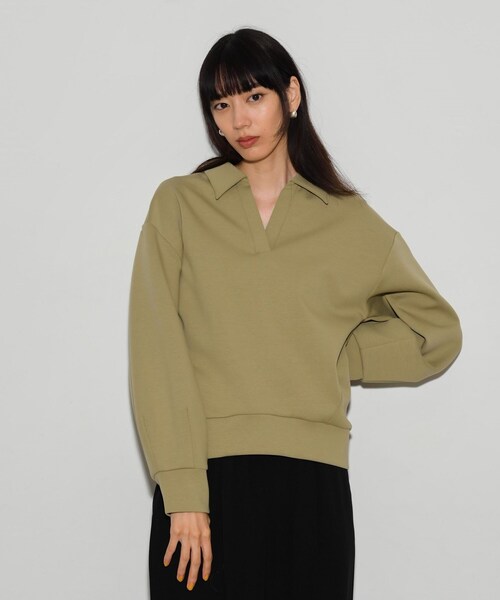 GALLEST(ギャレスト)の「ボンディングスキッパーポロTOPS(Tシャツ/カットソー・レディース・オリーブ/ブラック/アイボリー・38)」の4枚目の写真