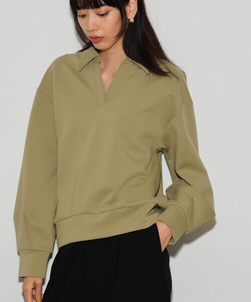 GALLEST(ギャレスト)の「ボンディングスキッパーポロTOPS(Tシャツ/カットソー・レディース・オリーブ/ブラック/アイボリー・38)」の8枚目の写真