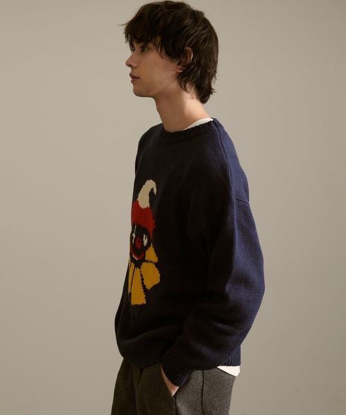 Revo.（レボ）の「Revo. ピエロパターン ジャガード ルーズニット プルオーバー（ニット/セーター・メンズ・ブラック/ネイビー/ナチュラル・1/2）」の8枚目の写真