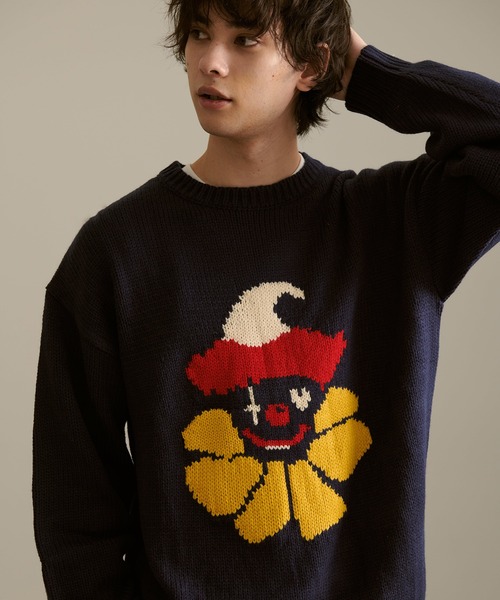 Revo.（レボ）の「Revo. ピエロパターン ジャガード ルーズニット プルオーバー（ニット/セーター・メンズ・ブラック/ネイビー/ナチュラル・1/2）」の15枚目の写真