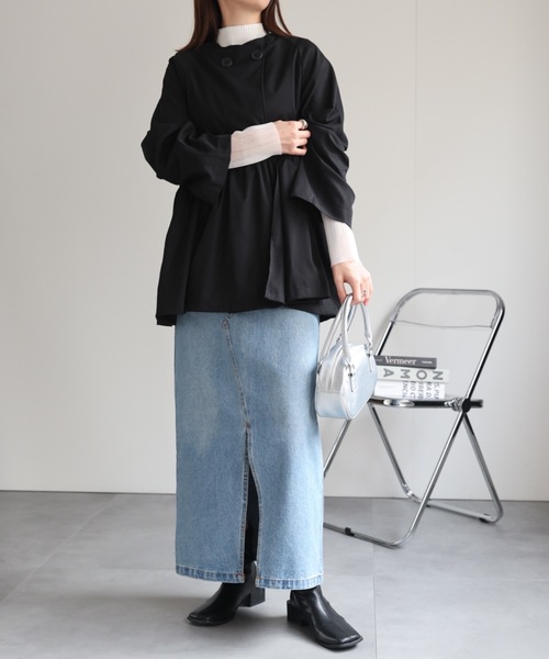 sakishimatokyo(サキシマトーキョー)の「ウエスト切り替え ノーカラートレンチ風ブルゾン(トレンチコート・レディース・ベージュ/ブラック・FREE)」の14枚目の写真