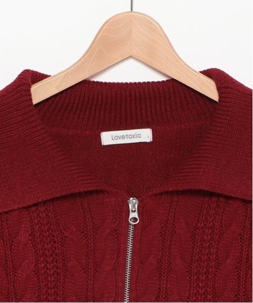 LOVETOXIC(ラブトキシック)の「【洗える】ケーブルニットジップカーデ(ニット/セーター・キッズ・ワインレッド/トップグレー/ブラック/アイボリー・S/M/L)」の6枚目の写真