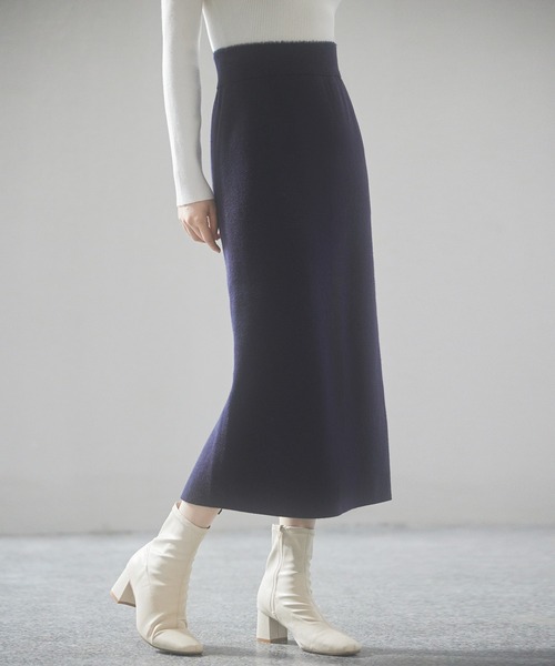 新品レオナールスポーツ裏起毛スカート Louere スカート 裏起毛ヘリンボーンタイトラップ風スカート