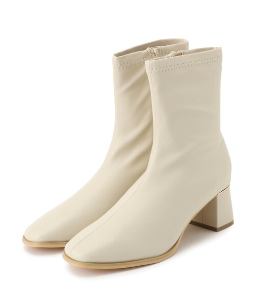 ITS'DEMO(イッツデモ)の「◆【履き心地柔らか/太めヒール/M・Lサイズ展開】ラインヒールブーツ(ブーツ・レディース・ブラック/アイボリー・38/40)」の4枚目の写真