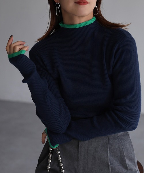 Riberry（リベリー）の「バイカラー配色リブニット（ニット/セーター・レディース・ネイビー系/ブラウン系/グレー系/ブラック×ピンク・FREE）」の14枚目の写真