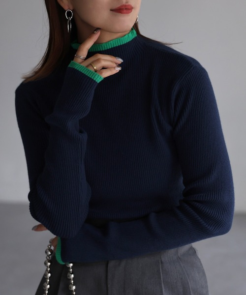 Riberry（リベリー）の「バイカラー配色リブニット（ニット/セーター・レディース・ネイビー系/ブラウン系/グレー系/ブラック×ピンク・FREE）」の16枚目の写真