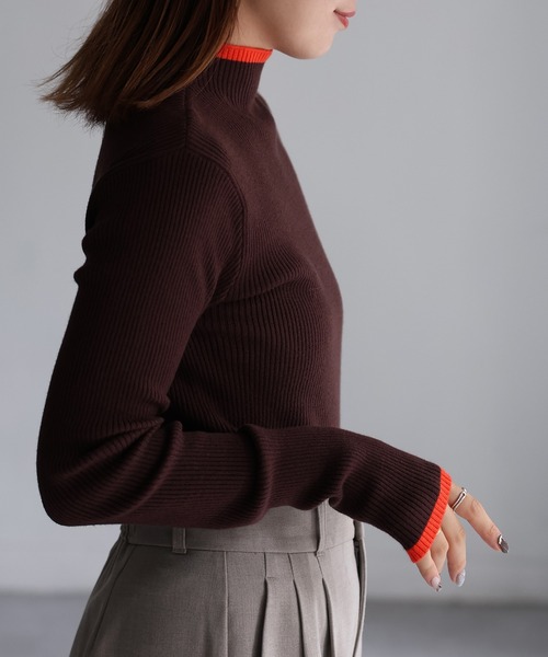 Riberry（リベリー）の「バイカラー配色リブニット（ニット/セーター・レディース・ネイビー系/ブラウン系/グレー系/ブラック×ピンク・FREE）」の7枚目の写真