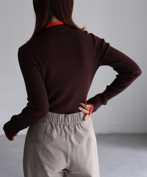 Riberry（リベリー）の「バイカラー配色リブニット（ニット/セーター・レディース・ネイビー系/ブラウン系/グレー系/ブラック×ピンク・FREE）」の8枚目の写真