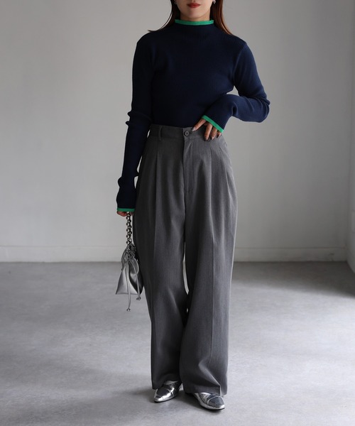 Riberry（リベリー）の「バイカラー配色リブニット（ニット/セーター・レディース・ネイビー系/ブラウン系/グレー系/ブラック×ピンク・FREE）」の17枚目の写真