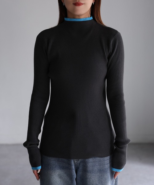 Riberry（リベリー）の「バイカラー配色リブニット（ニット/セーター・レディース・ネイビー系/ブラウン系/グレー系/ブラック×ピンク・FREE）」の19枚目の写真