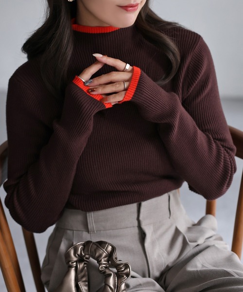 nagonstans バイカラーニット　カーキ　配色　リブ　enfold nagonstans バイカラーニット カーキ 配色 リブ enfold バイ