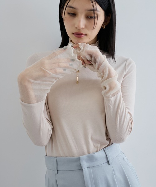 VIS（ビス）の「袖クシュクシュテレコハイネックプルオーバー（Tシャツ/カットソー・レディース・ベージュ/オレンジ/ターコイズブルー/ブラック・FREE）」の14枚目の写真