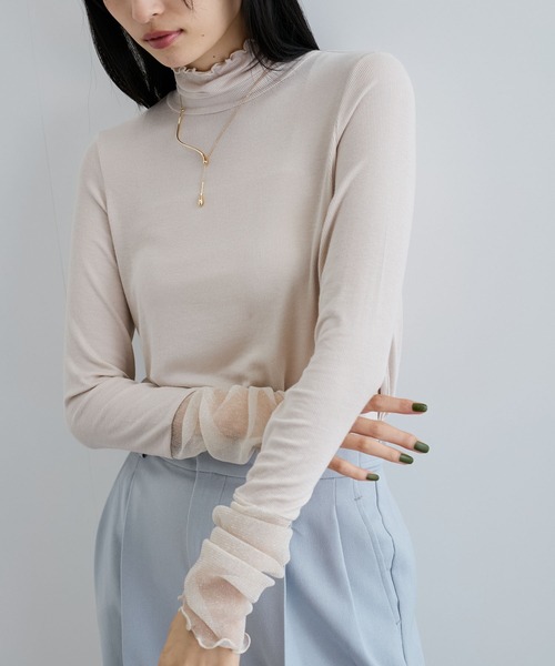 VIS（ビス）の「袖クシュクシュテレコハイネックプルオーバー（Tシャツ/カットソー・レディース・ベージュ/オレンジ/ターコイズブルー/ブラック・FREE）」の15枚目の写真