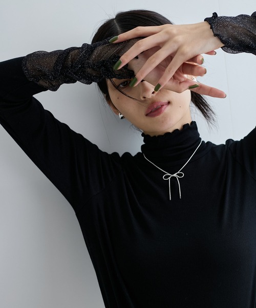 VIS（ビス）の「袖クシュクシュテレコハイネックプルオーバー（Tシャツ/カットソー・レディース・ベージュ/オレンジ/ターコイズブルー/ブラック・FREE）」の16枚目の写真