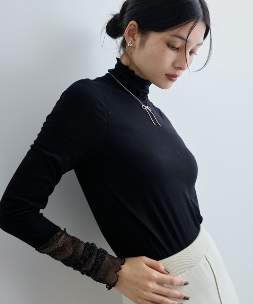 VIS（ビス）の「袖クシュクシュテレコハイネックプルオーバー（Tシャツ/カットソー・レディース・ベージュ/オレンジ/ターコイズブルー/ブラック・FREE）」の17枚目の写真